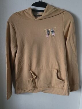btween Tan Hoodie with Sequin Butterfly